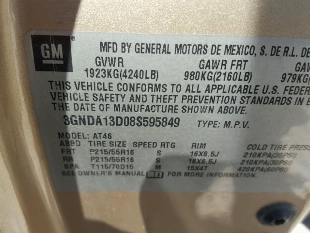 3GNDA13D08S595849 - 2008 CHEVROLET HHR LS თაფლისფერი ფოტო 10