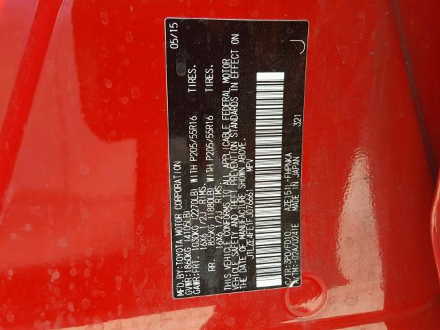 JTLZE4FE1FJ076661 - 2015 TOYOTA SCION XB Қызыл фото 10