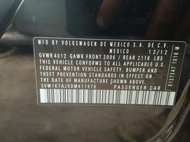 3VW1K7AJ9DM411976 - 2013 VOLKSWAGEN JETTA BASE Սև լուսանկար 10