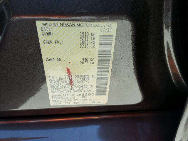 1N4AL3AP9DN588200 - 2013 NISSAN ALTIMA 2.5 GRAY photo 10