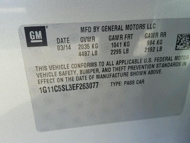 1G11C5SL3EF263077 - 2014 CHEVROLET MALIBU SILVER photo 10