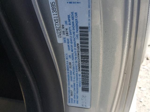 3VWDD21C4YM431229 - 2000 VOLKSWAGEN NEW BEETLE 灰色 照片 10