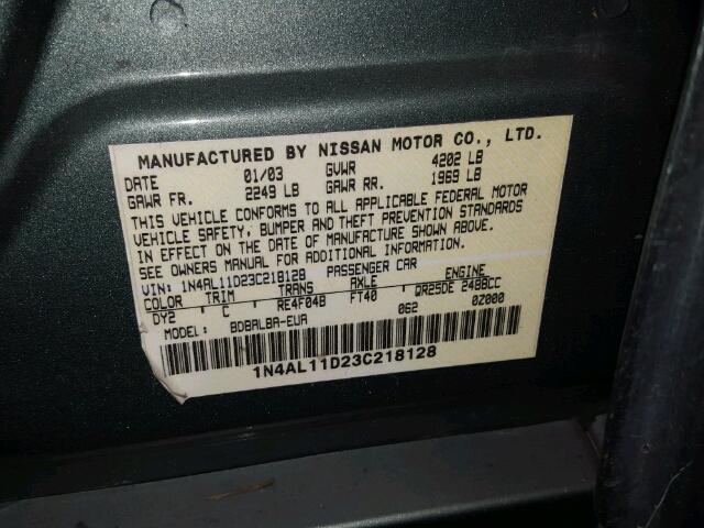 1N4AL11D23C218128 - 2003 NISSAN ALTIMA GRAY photo 10