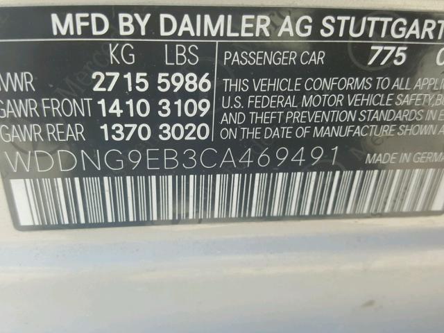 WDDNG9EB3CA469491 - 2012 MERCEDES-BENZ S 550 4MAT SILVER photo 10