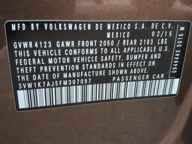 3VW1K7AJ5FM307097 - 2015 VOLKSWAGEN JETTA BASE Շագանակագույն լուսանկար 10