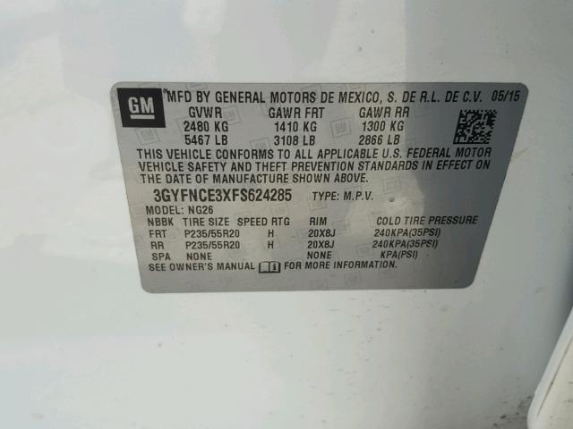 3GYFNCE3XFS624285 - 2015 CADILLAC SRX PERFOR 白色 照片 10