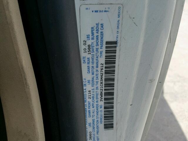 3VWBK21C83M427612 - 2003 VOLKSWAGEN NEW BEETLE 白色 照片 10