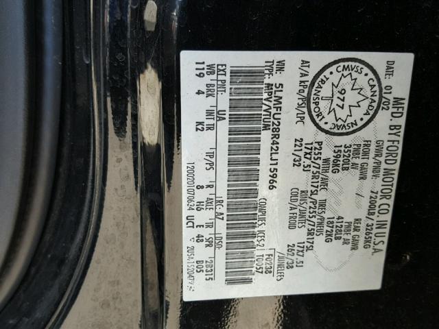 5LMFU28R42LJ15966 - 2002 LINCOLN NAVIGATOR 黑色 照片 10