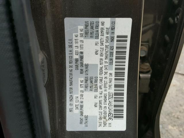 3MZBM1M7XFM179337 - 2015 MAZDA 3 GRAND TO CHARCOAL photo 10