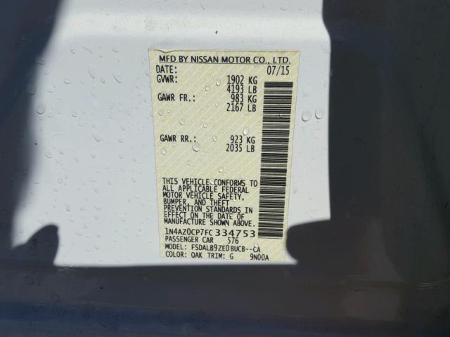 1N4AZ0CP7FC334753 - 2015 NISSAN LEAF S WHITE photo 10