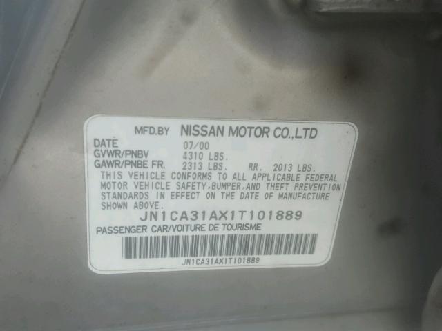 JN1CA31AX1T101889 - 2001 NISSAN MAXIMA GXE GRAY photo 10