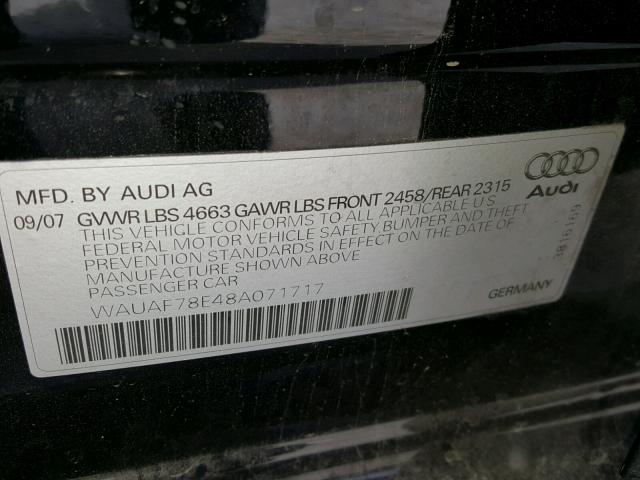 WAUAF78E48A071717 - 2008 AUDI A4 2.0T BLACK photo 10