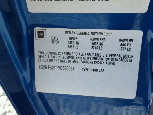 1G2NF52T1YC536057 - 2000 PONTIAC GRAND AM S Turkuaz foto 10