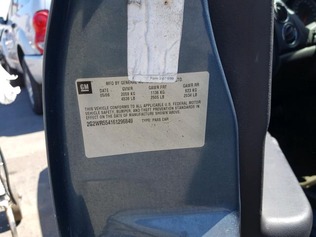 2G2WR554161296849 - 2006 PONTIAC GRAND PRIX BLUE photo 10