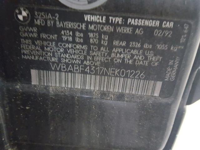 WBABF4317NEK01226 - 1992 BMW 325 IS AUT BLACK photo 10