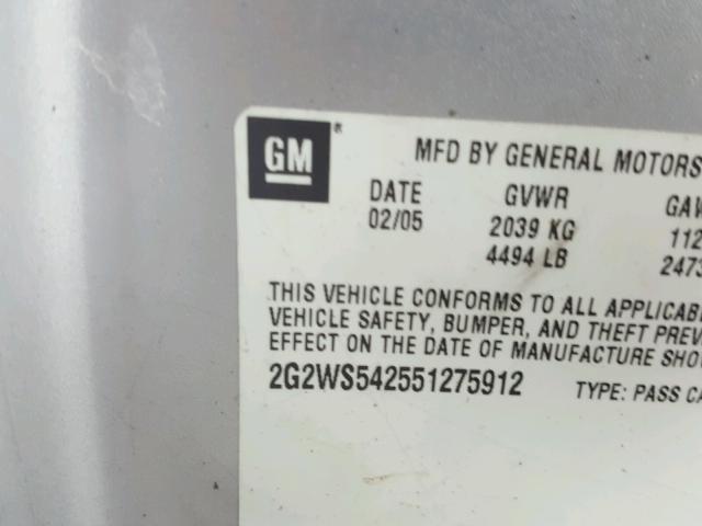 2G2WS542551275912 - 2005 PONTIAC GRAND PRIX SILVER photo 10
