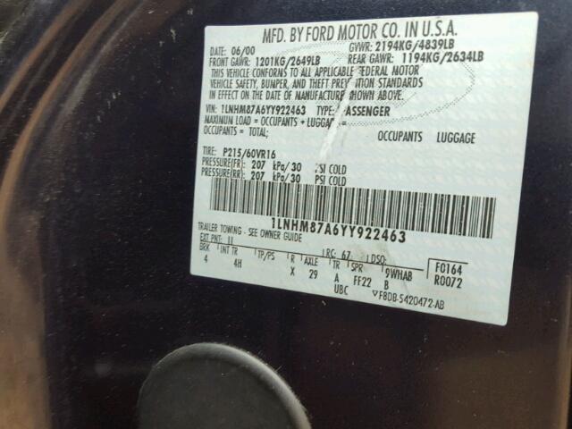 1LNHM87A6YY922463 - 2000 LINCOLN LS 蓝色 照片 10