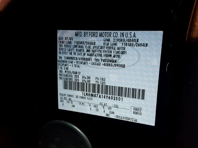 1LNHM87A14Y603501 - 2004 LINCOLN LS 黑色 照片 10