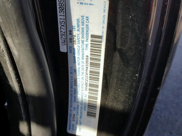 3VWBC21CXYM433559 - 2000 VOLKSWAGEN NEW BEETLE 黑色 照片 10