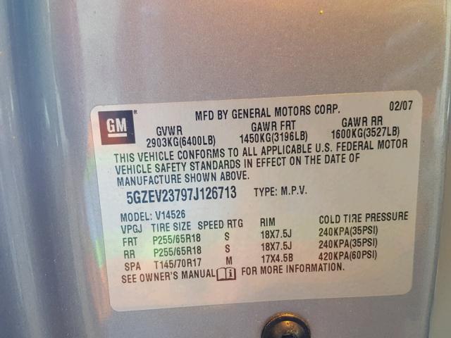 5GZEV23797J126713 - 2007 SATURN OUTLOOK XR ლურჯი ფოტო 10