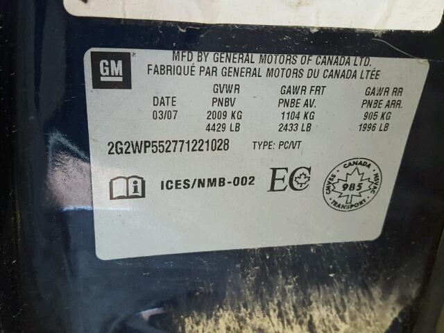 2G2WP552771221028 - 2007 PONTIAC GRAND PRIX Синій фото 10