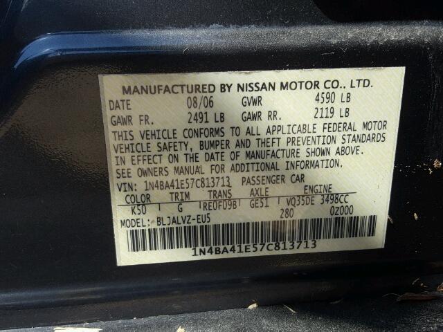 1N4BA41E57C813713 - 2007 NISSAN MAXIMA GRAY photo 10