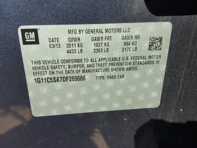 1G11C5SA7DF269686 - 2013 CHEVROLET MALIBU 1LT 蓝色 照片 10