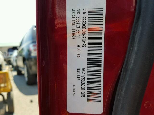 2B3KA33VX9H610495 - 2009 DODGE CHARGER SX RED photo 10