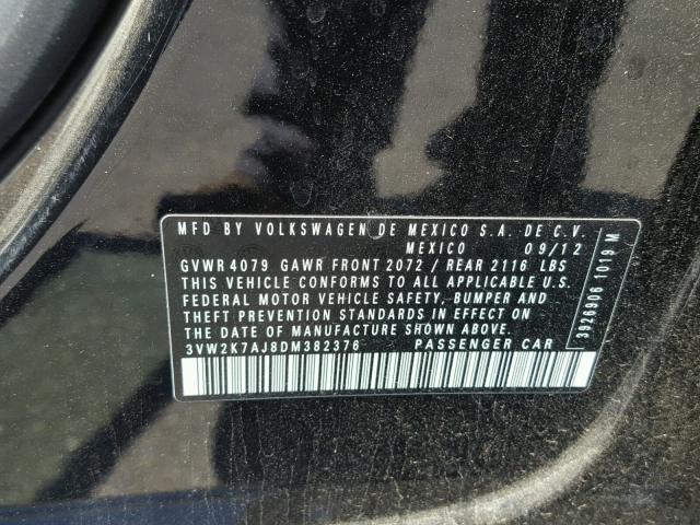 3VW2K7AJ8DM382376 - 2013 VOLKSWAGEN JETTA BASE Սև լուսանկար 10