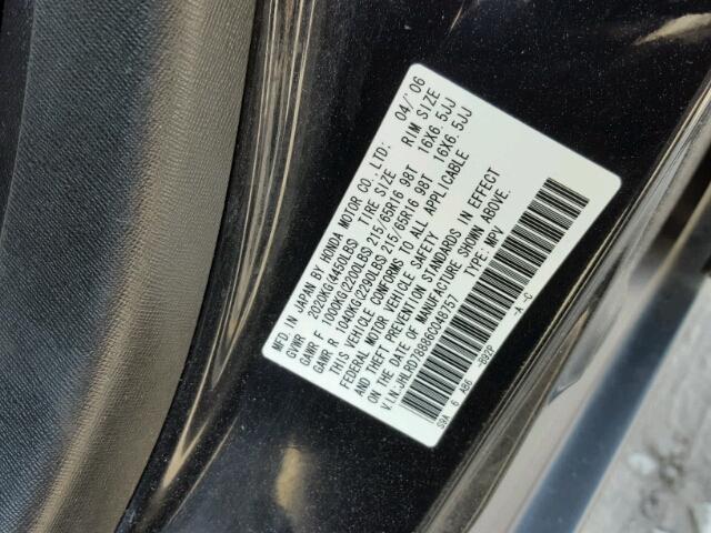 JHLRD78886C048757 - 2006 HONDA CR-V EX BLACK photo 10