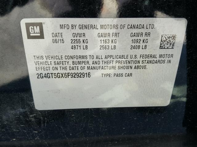 2G4GT5GX6F9292916 - 2015 BUICK REGAL GS Noir photo 10