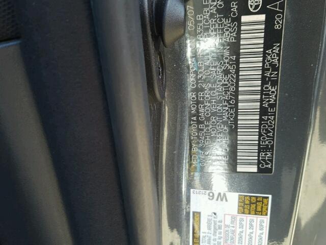 JTKDE167780224514 - 2008 TOYOTA SCION TC 灰色 照片 10