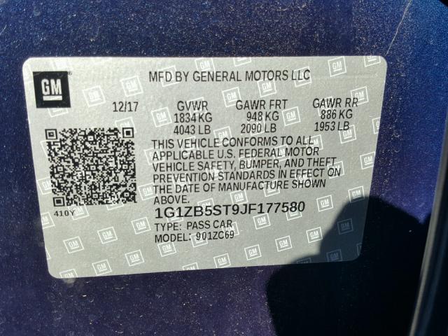 1G1ZB5ST9JF177580 - 2018 CHEVROLET MALIBU LS Mavi foto 10