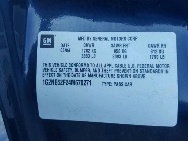 1G2NE52F24M670271 - 2004 PONTIAC GRAND AM S ლურჯი ფოტო 10