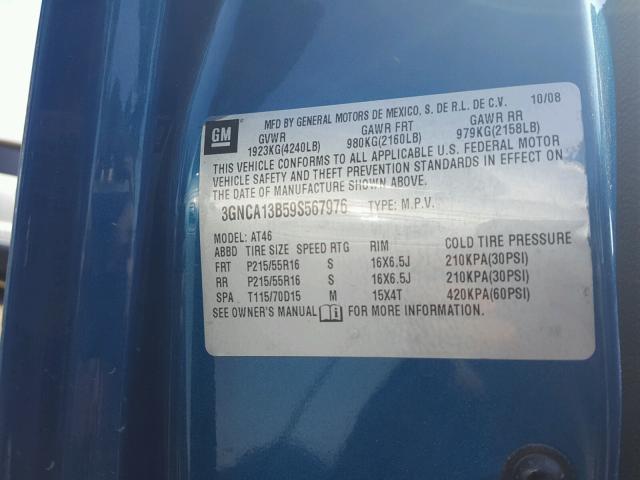 3GNCA13B59S567976 - 2009 CHEVROLET HHR LS BLUE photo 10