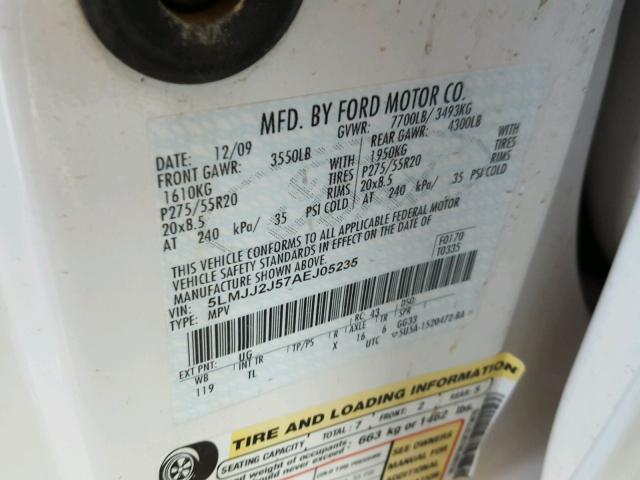 5LMJJ2J57AEJ05235 - 2010 LINCOLN NAVIGATOR WHITE photo 10