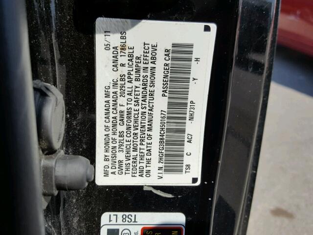 2HGFG3B84CH501677 - 2012 HONDA CIVIC EX 黑色 照片 10