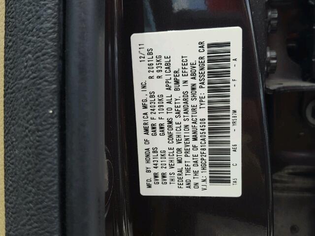 1HGCP2F81CA054506 - 2012 HONDA ACCORD EXL BROWN photo 10