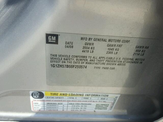 1G1ZH57B68F250574 - 2008 CHEVROLET MALIBU 1LT SILVER photo 10