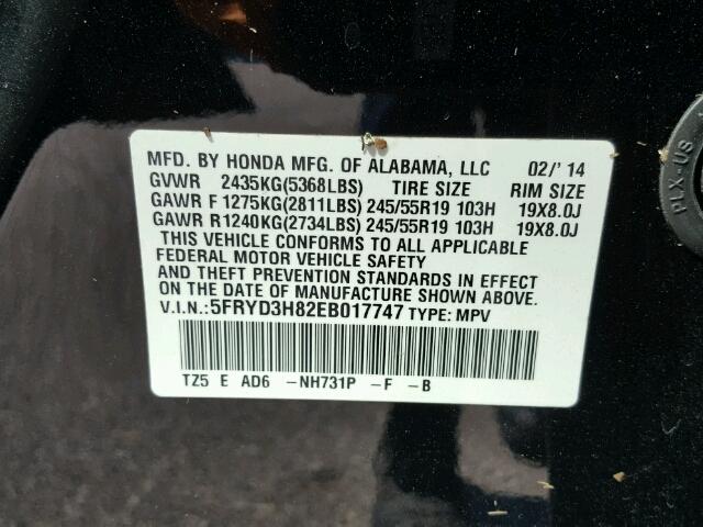 5FRYD3H82EB017747 - 2014 ACURA MDX ADVANC შავი ფოტო 10