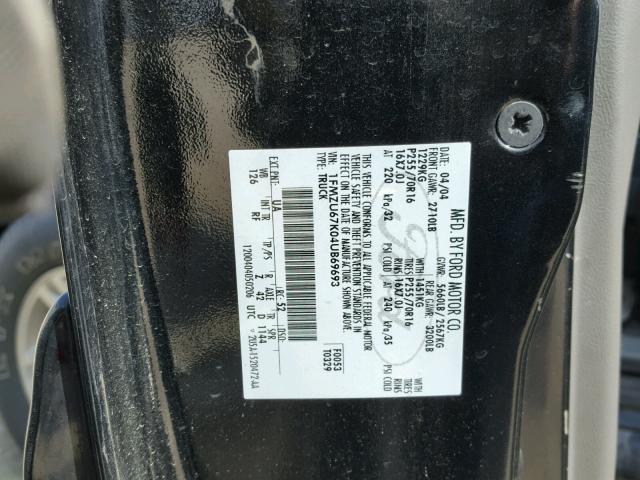 1FMZU67K04UB69693 - 2004 FORD EXPLORER S BLACK photo 10