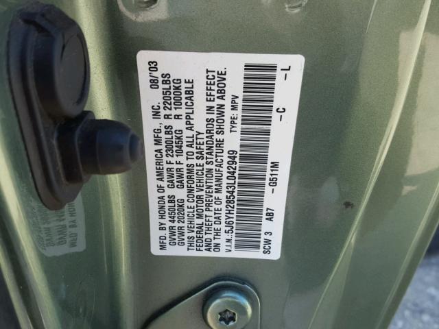 5J6YH28543L042949 - 2003 HONDA ELEMENT EX GREEN photo 10