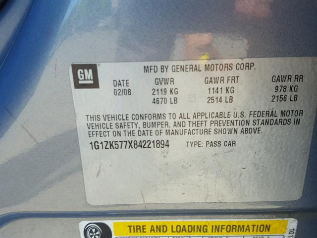 1G1ZK577X84221894 - 2008 CHEVROLET MALIBU LTZ 灰色 照片 10