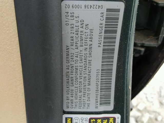 WVWRH63B44P207553 - 2004 VOLKSWAGEN PASSAT GLX 绿色 照片 10
