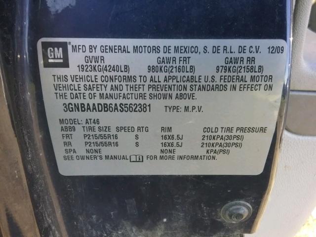 3GNBAADB6AS562381 - 2010 CHEVROLET HHR LS BLUE photo 10