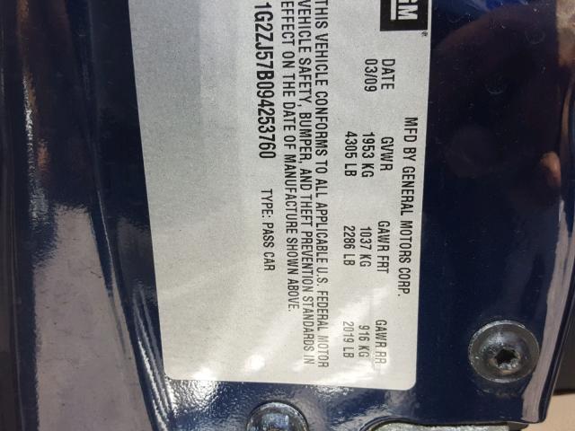 1G2ZJ57B094253760 - 2009 PONTIAC G6 BLUE photo 10