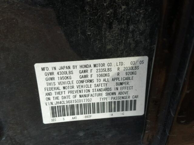 JH4CL96815C017707 - 2005 ACURA TSX BLACK photo 10