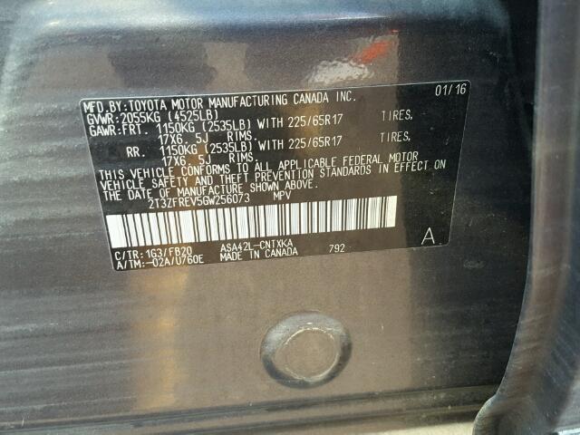 2T3ZFREV5GW256073 - 2016 TOYOTA RAV4 LE Grafit foto 10