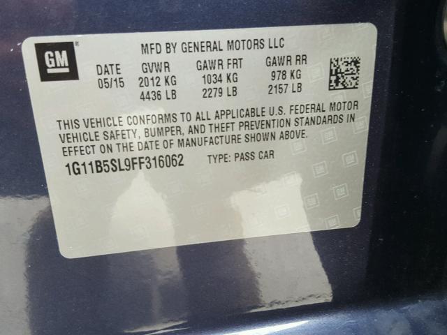 1G11B5SL9FF316062 - 2015 CHEVROLET MALIBU LS GRAY photo 10