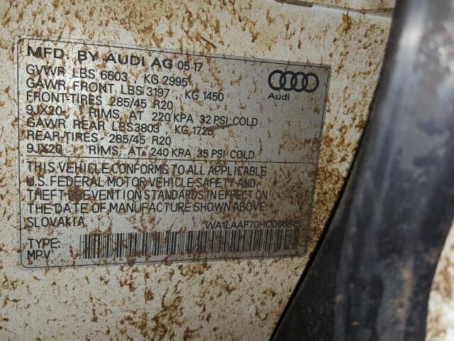 WA1LAAF70HD056815 - 2017 AUDI Q7 WHITE photo 10